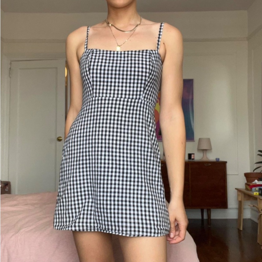 Black & White Gingham Mini Dress – XS